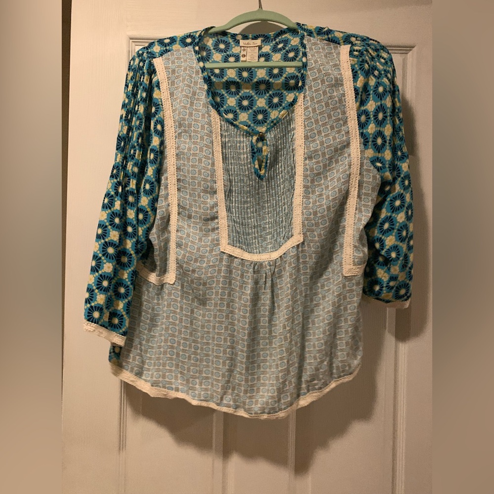 Women's Blue and Cream Patterned Matilda Jane Top